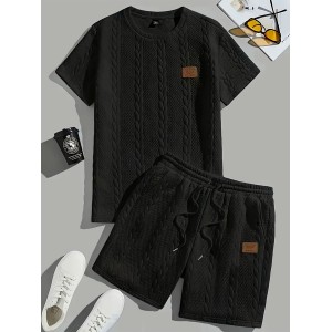 Men's Solid Color Knitted Casual Ribbed Short-sleeved Two-piece Suit