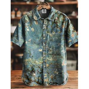 Vintage Bloom Art Print Casual 100% Cotton Shirt