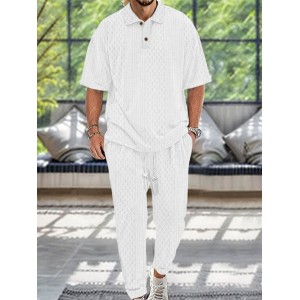 Men's Casual Button Lapel Trousers Short Sleeve Two-piece Suit