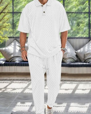 Men's Casual Button Lapel Trousers Short Sleeve Two-piece Suit