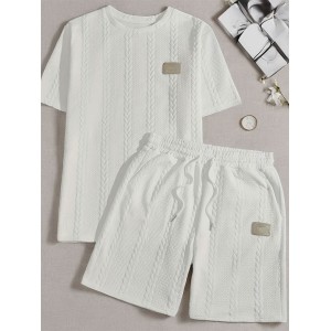 Men's Wheat Ear Pattern Comfortable Knitted Shorts 2-piece Set
