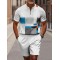 Geometric Color Block Decorative Pattern Short Sleeve Zipper Two-piece Set