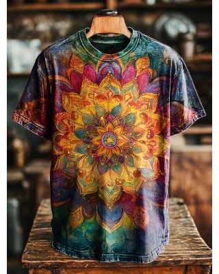 Retro Ethnic Abstract Art Mandala Print T-shirt