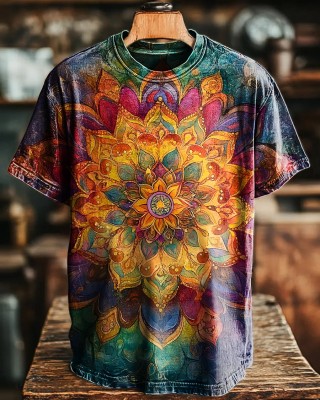 Retro Ethnic Abstract Art Mandala Print T-shirt