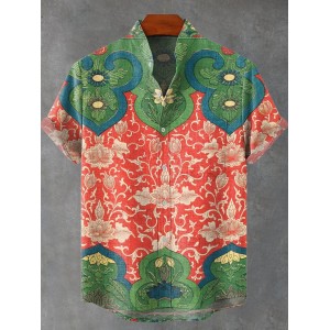 Men's Vintage Lovely Floral Art Print Casual 100% Cotton Shirt