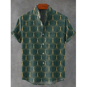 Geometric Line Decorative Pattern Casual 100% Cotton Shirt
