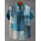Blue Geometric Color Block Decorative Pattern Casual 100% Cotton Shirt