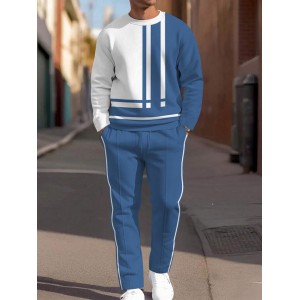 Men's Simple Stripes Print Casual Long Sleeve Suit