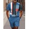 Color Collection Block Decorative Pattern Short Sleeve Zipper Two-piece Set