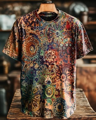 Retro Ethnic Multicolor Art Mandala Print T-shirt