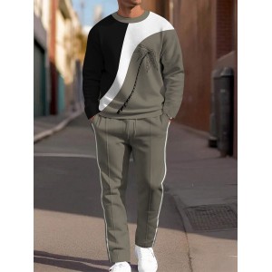 Men's Simple Palm Tree Print Casual Long Sleeve Suit