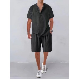 Men's Solid Color Casual Short Sleeve T-shirt Shorts Suit