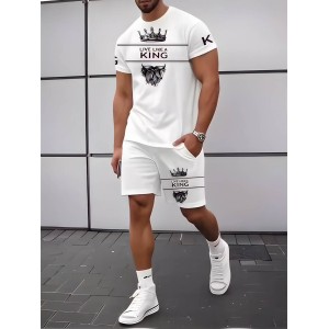 Men's Simple Live Like A King Printing Shorts Suit