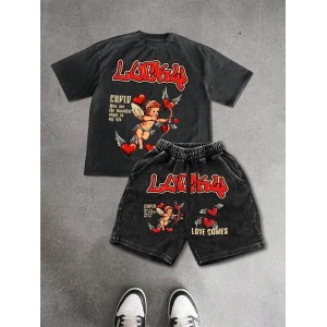 Men's Casual Fashion Print Shorts Suit