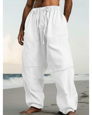 Men's Casual Beach Cotton Straight Pants