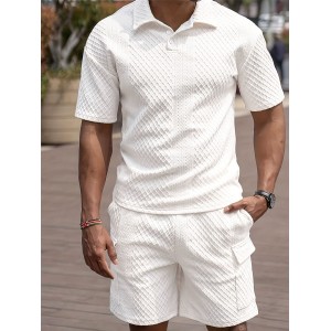 Men's Casual Button-down Lapel Shirt Solid Color Short-sleeved Shorts Suit