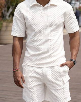 Men's Casual Button-down Lapel Shirt Solid Color Short-sleeved Shorts Suit