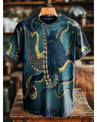 Blue Octopus Decorative Pattern T-shirt