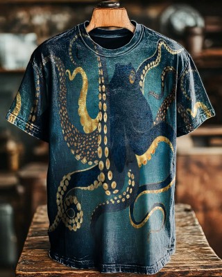 Blue Octopus Decorative Pattern T-shirt