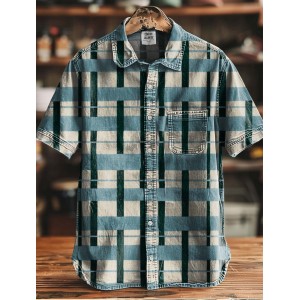 Blue Graffiti Check Art Print Casual 100% Cotton Shirt