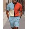 Abstract Art Color Block Decorative Pattern Short Sleeve Zipper Two-piece Set
