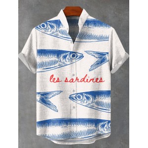 Sardines Tinned Fish Vintage Art Print Casual 100% Cotton Shirt
