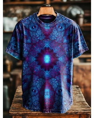 Retro Ethnic Abstract Pattern Mandala Art Print T-shirt