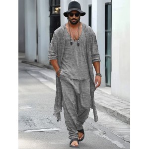 Men's Casual Loose Cardigan Pants Three Piece Suit