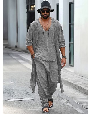 Men's Casual Loose Cardigan Pants Three Piece Suit