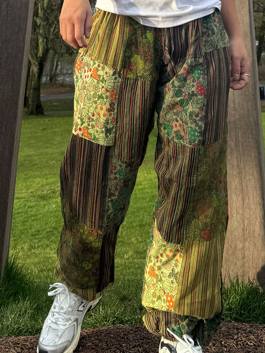Men's Retro Hippie Patchwork Flowers Print Comfy 100% Cotton Pants