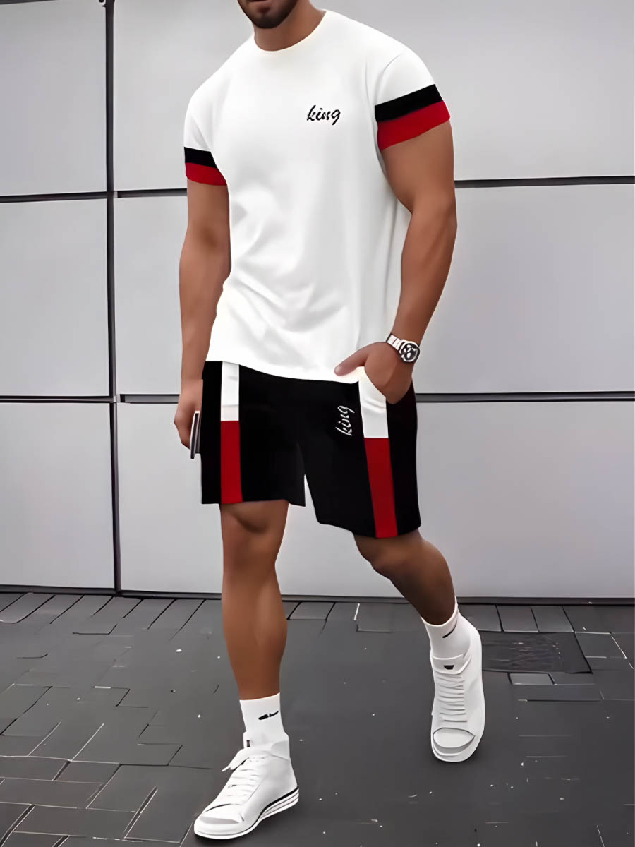 Men's Simple Abstract Stripes Printing Shorts Suit