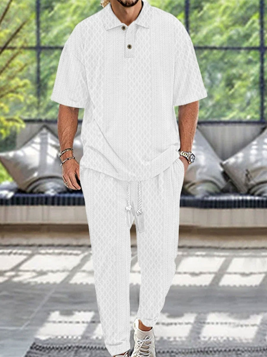 Men's Casual Button Lapel Trousers Short Sleeve Two-piece Suit