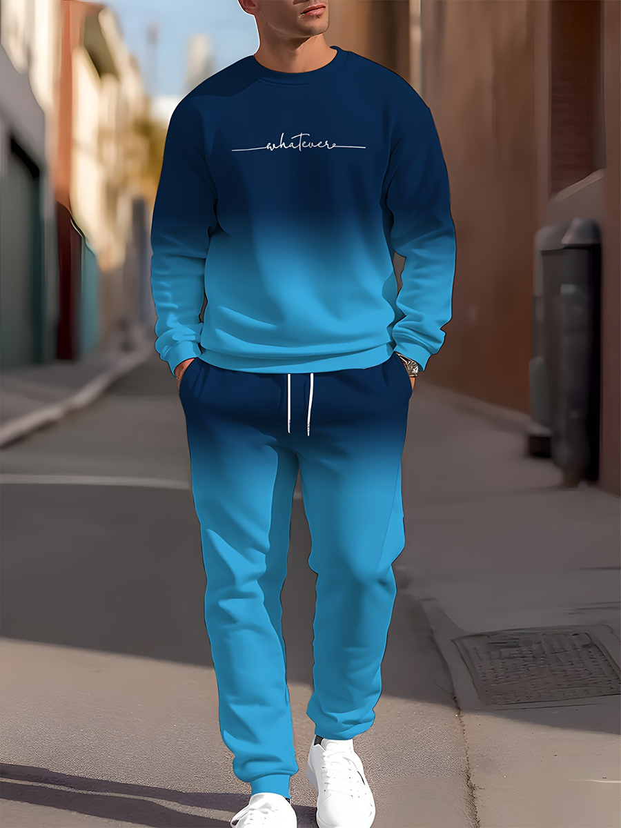 Men's Gradient Art Print Casual Long Sleeve Suit