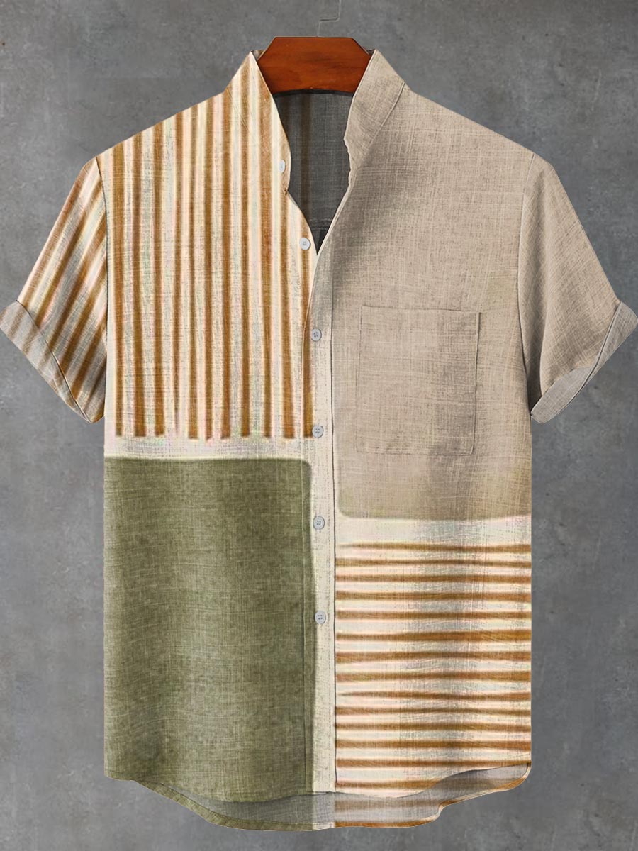 Men's Abstract Geometric Pattern Art Print Casual 100% Cotton Shirt