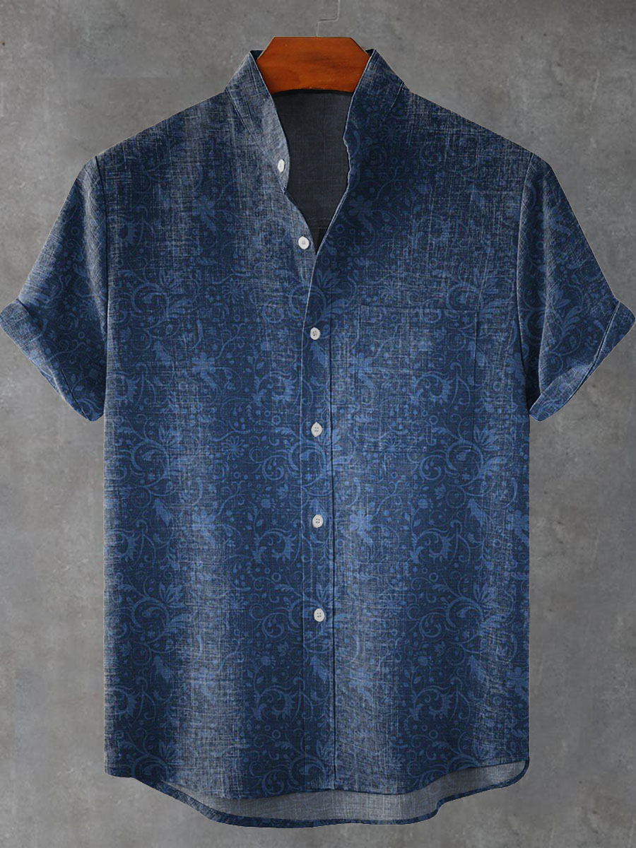 Gradient Color Flower Plant Dark Pattern Decorative Pattern Casual 100% Cotton Shirt