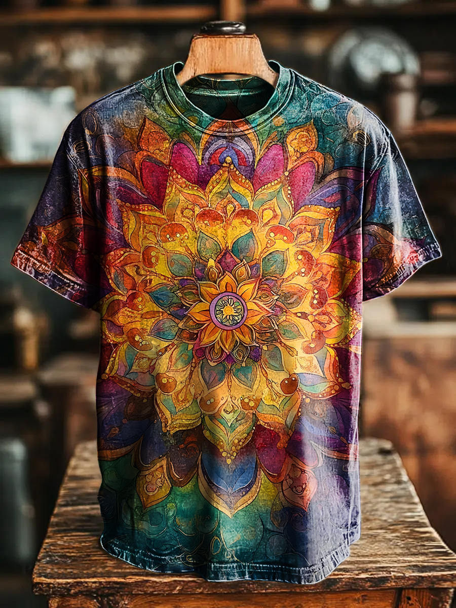 Retro Ethnic Abstract Art Mandala Print T-shirt