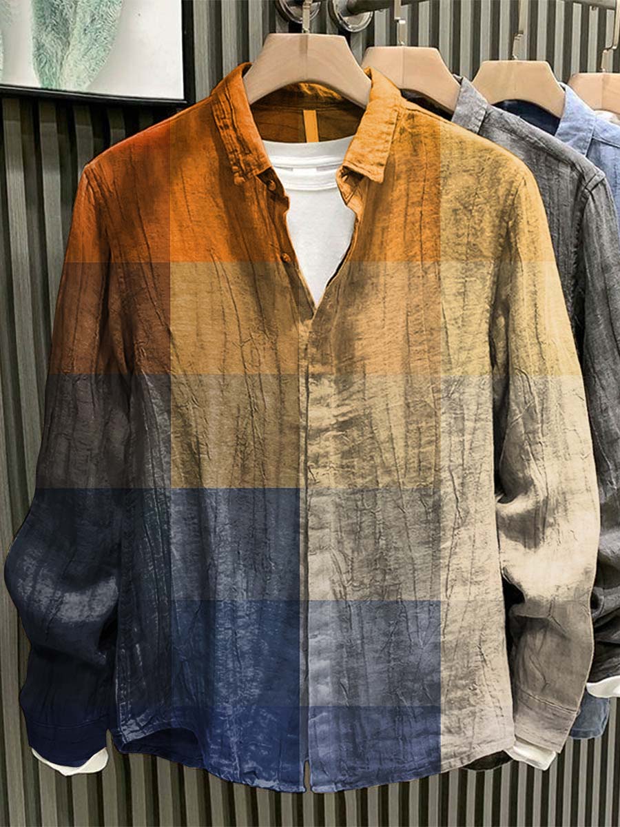 Orange Blue Gradient Mosaic Geometry Sunset Art Print 100% Cotton Long Sleeve Shirt