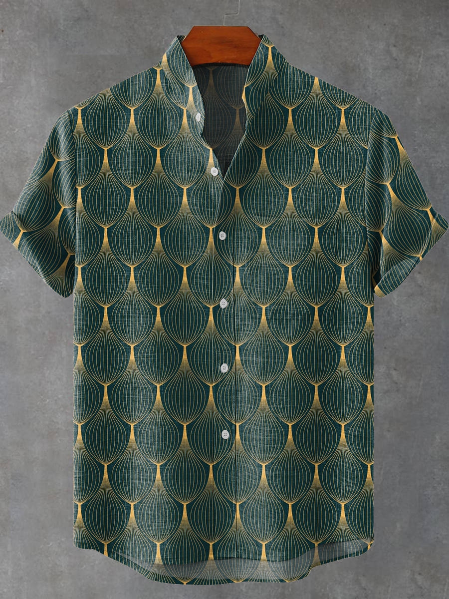 Geometric Line Decorative Pattern Casual 100% Cotton Shirt