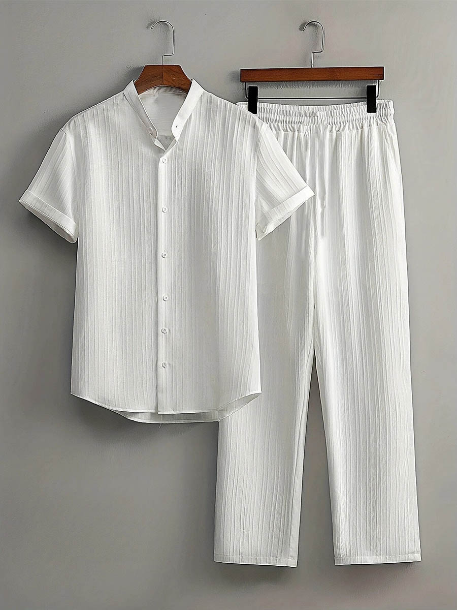 Men's Casual Multicolor Beach Cotton Short Sleeve Suit Two Piece Set