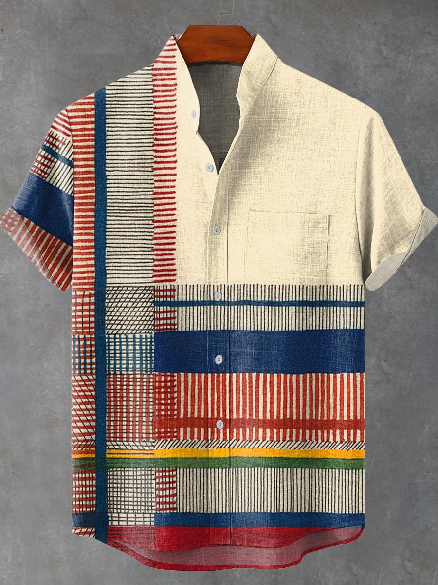 Men's Abstract Geometric Pattern Art Print Casual 100% Cotton Shirt