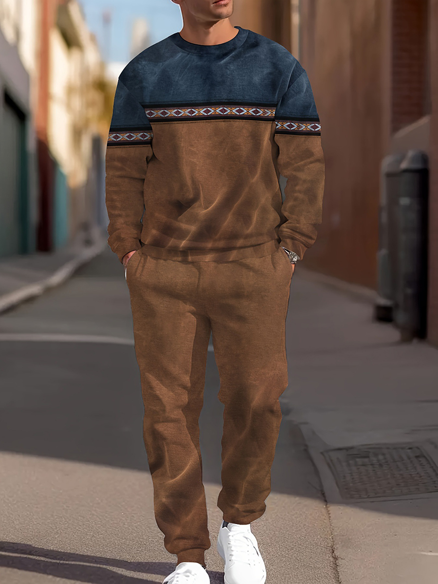 Men's Retro Art Print Casual Long Sleeve Suit