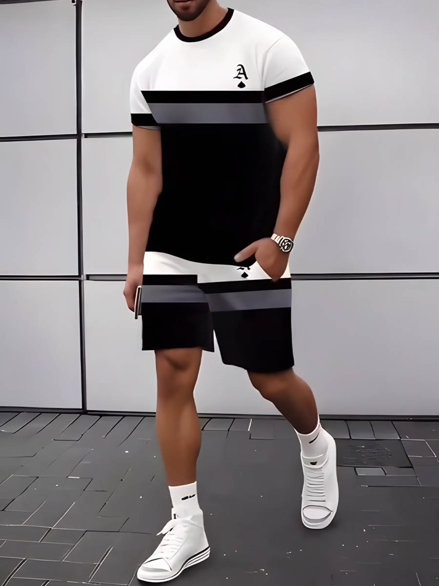 Men's Simple Abstract Stripes Printing Shorts Suit