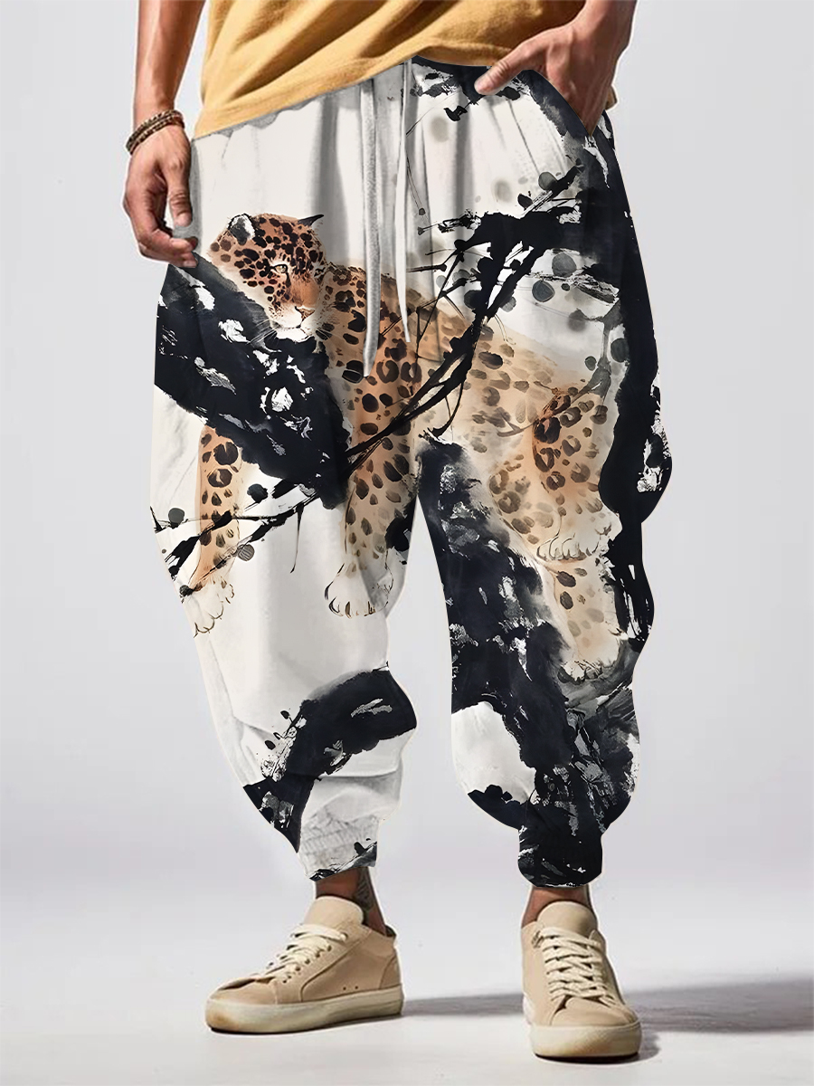Men's Retro Tiger Art Print Comfy 100% Cotton Pants