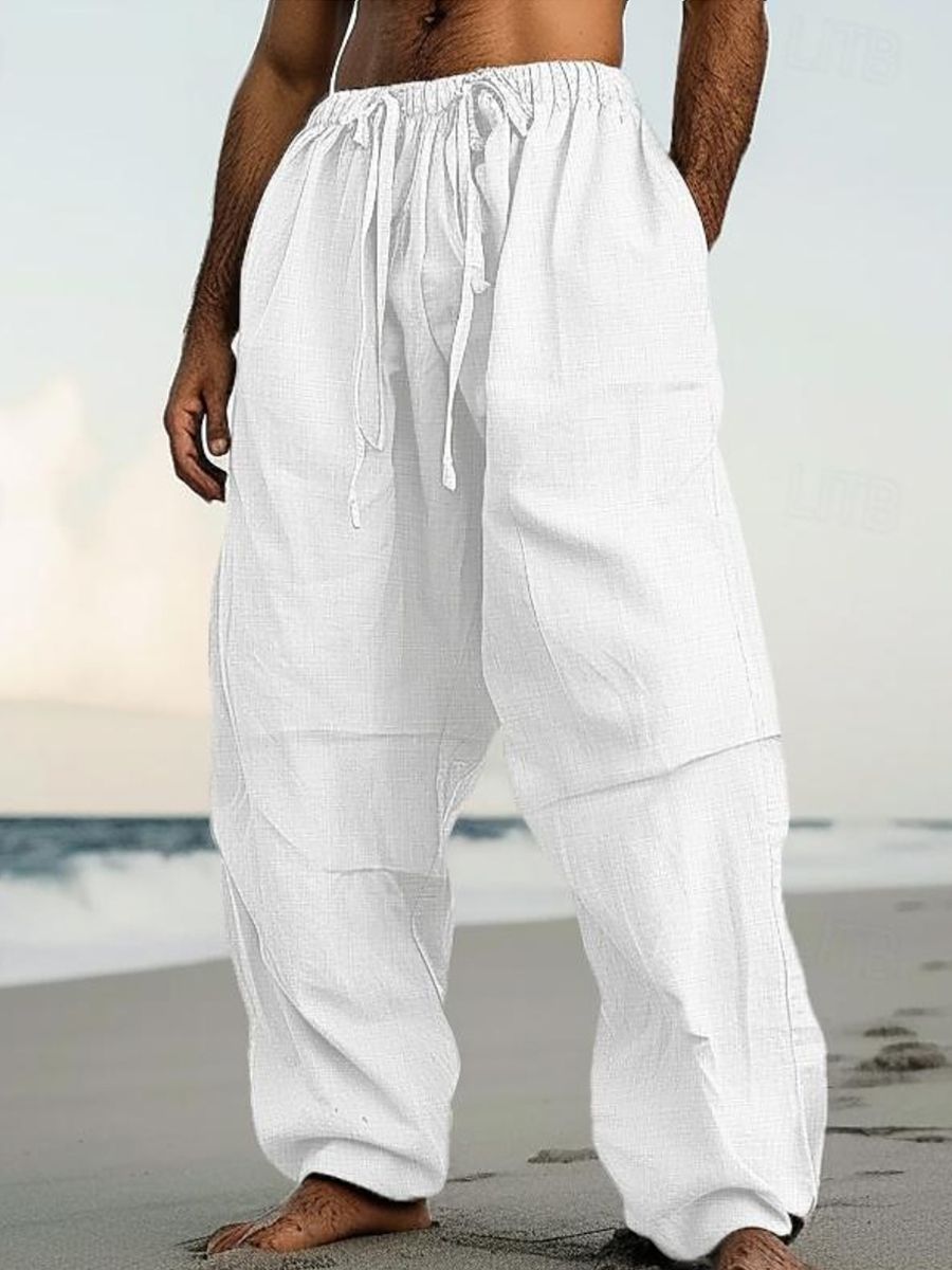 Men's Casual Beach Cotton Straight Pants