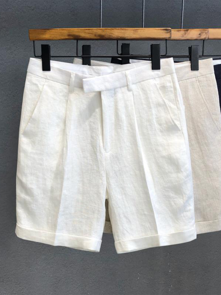 Men's Casual Linen Cropped Suit Pants