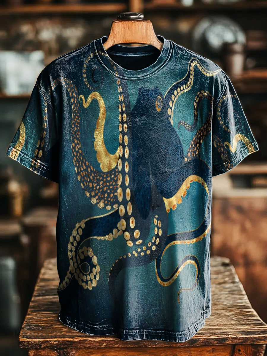 Blue Octopus Decorative Pattern T-shirt