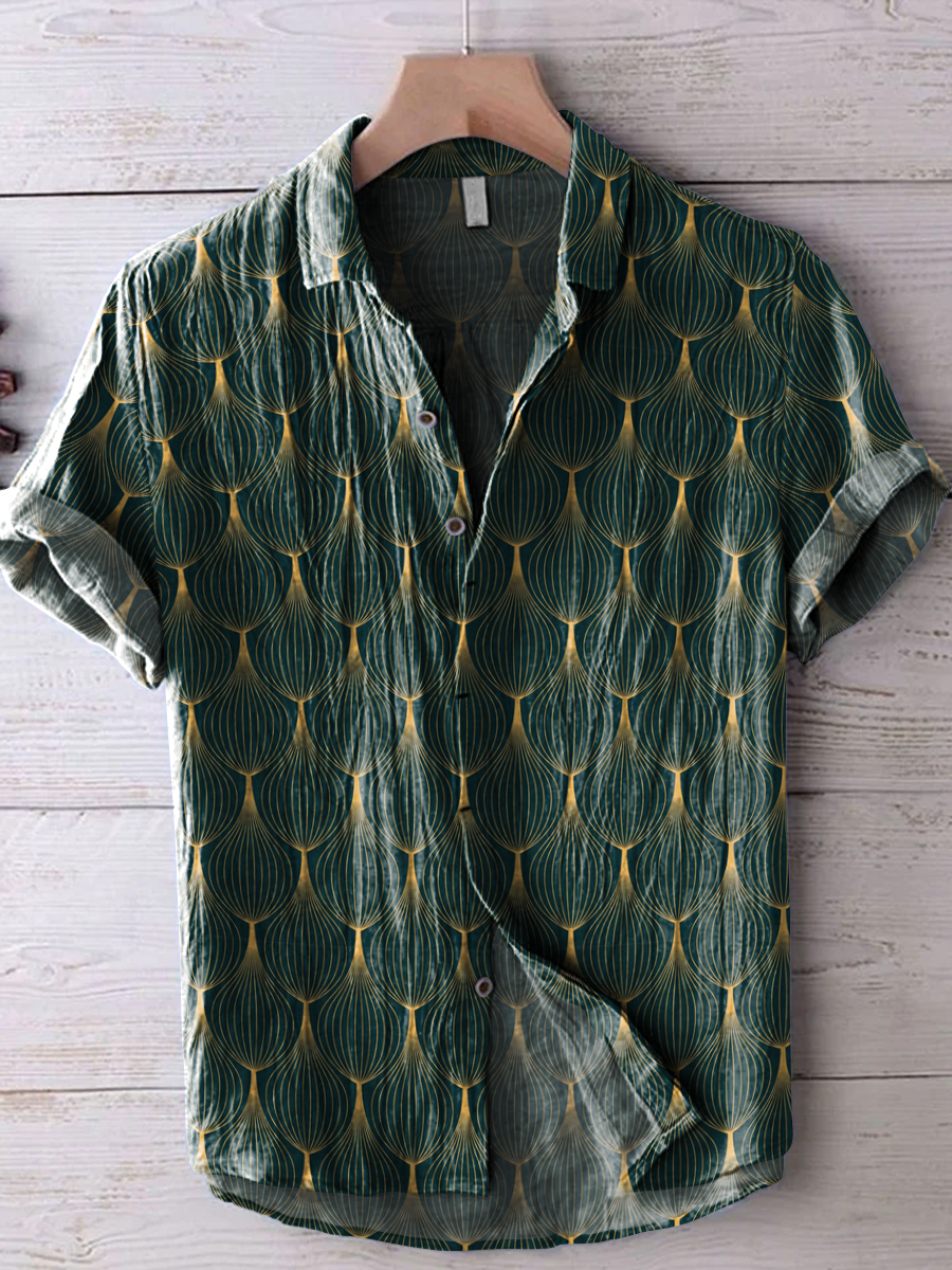 Geometric Line Decorative Pattern Casual Cotton And Linen Polo