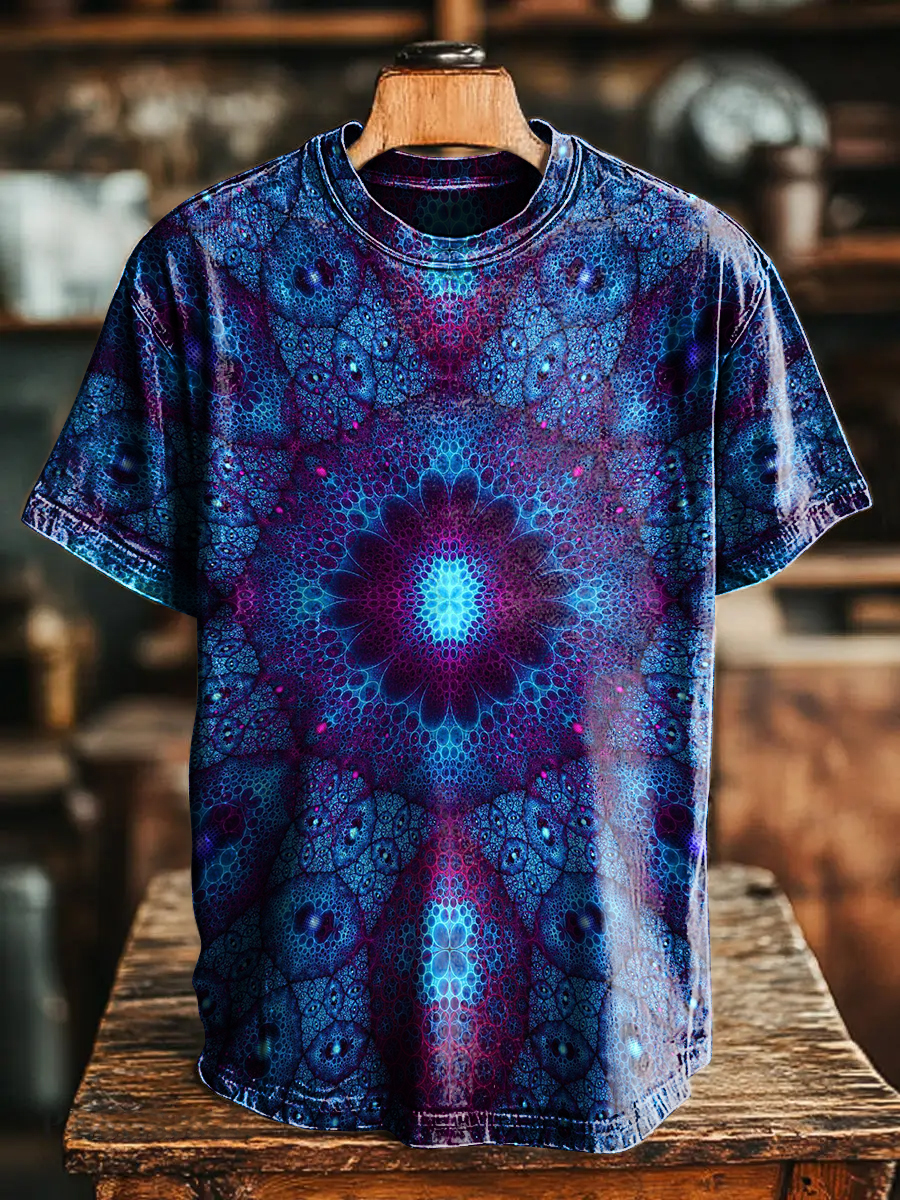 Retro Ethnic Abstract Pattern Mandala Art Print T-shirt