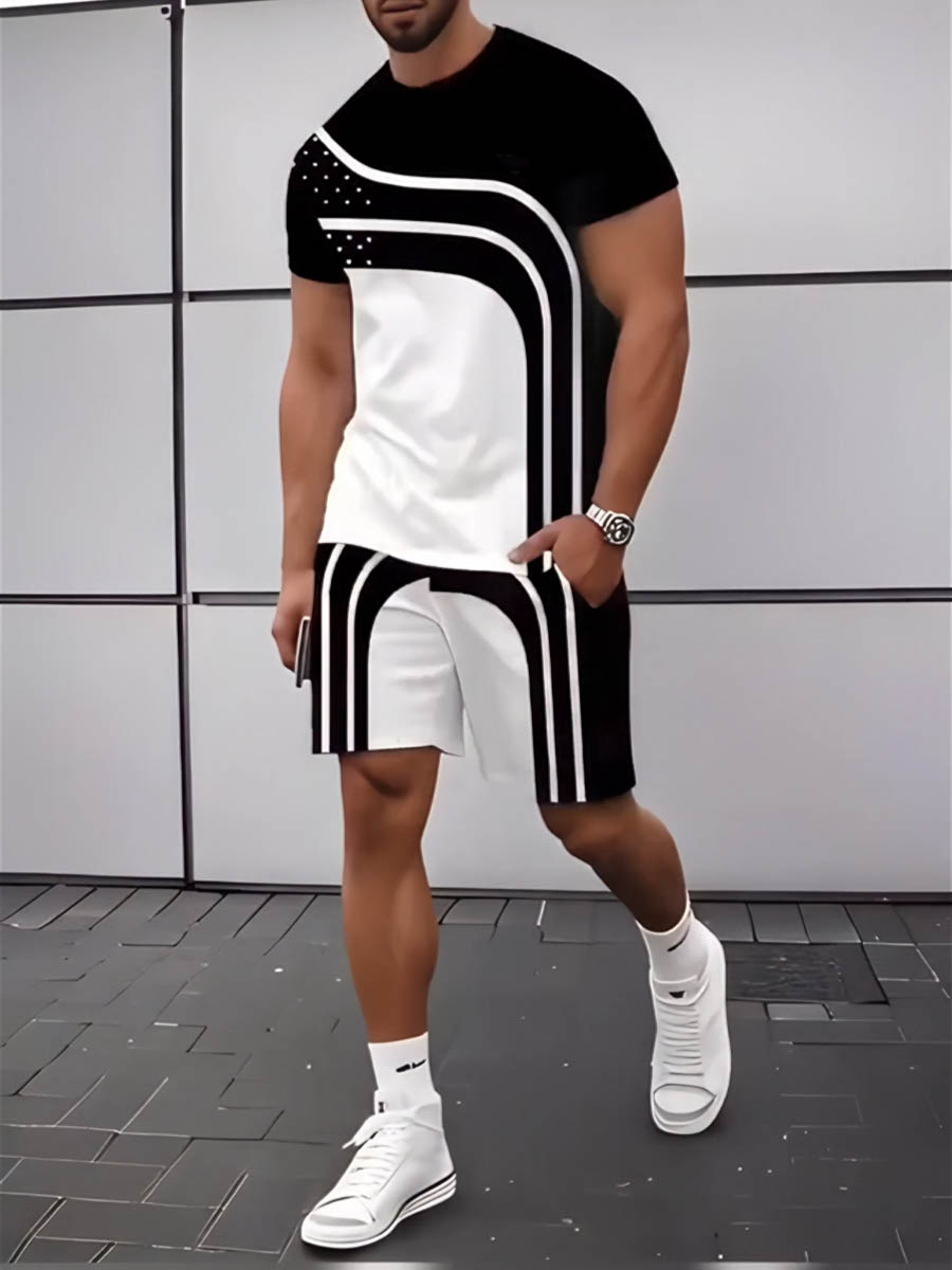 Men's Simple Abstract Stripes Printing Shorts Suit